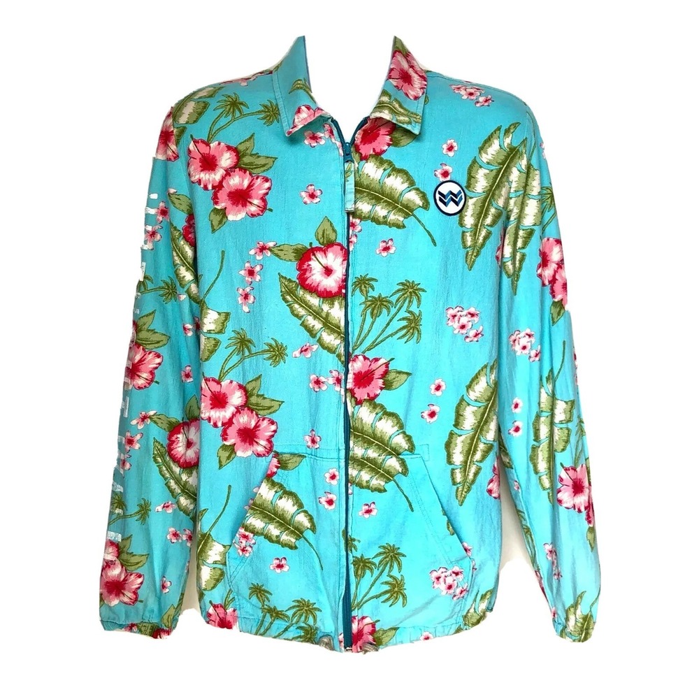 Without Walls Tropical Floral Windbreaker Jacket Mens Small Hawaiian Surf